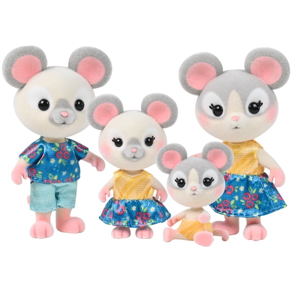 Honey Bee Acres The Cheddars Mouse Family, 4 Miniature Doll Figures, Ages 3 and UP