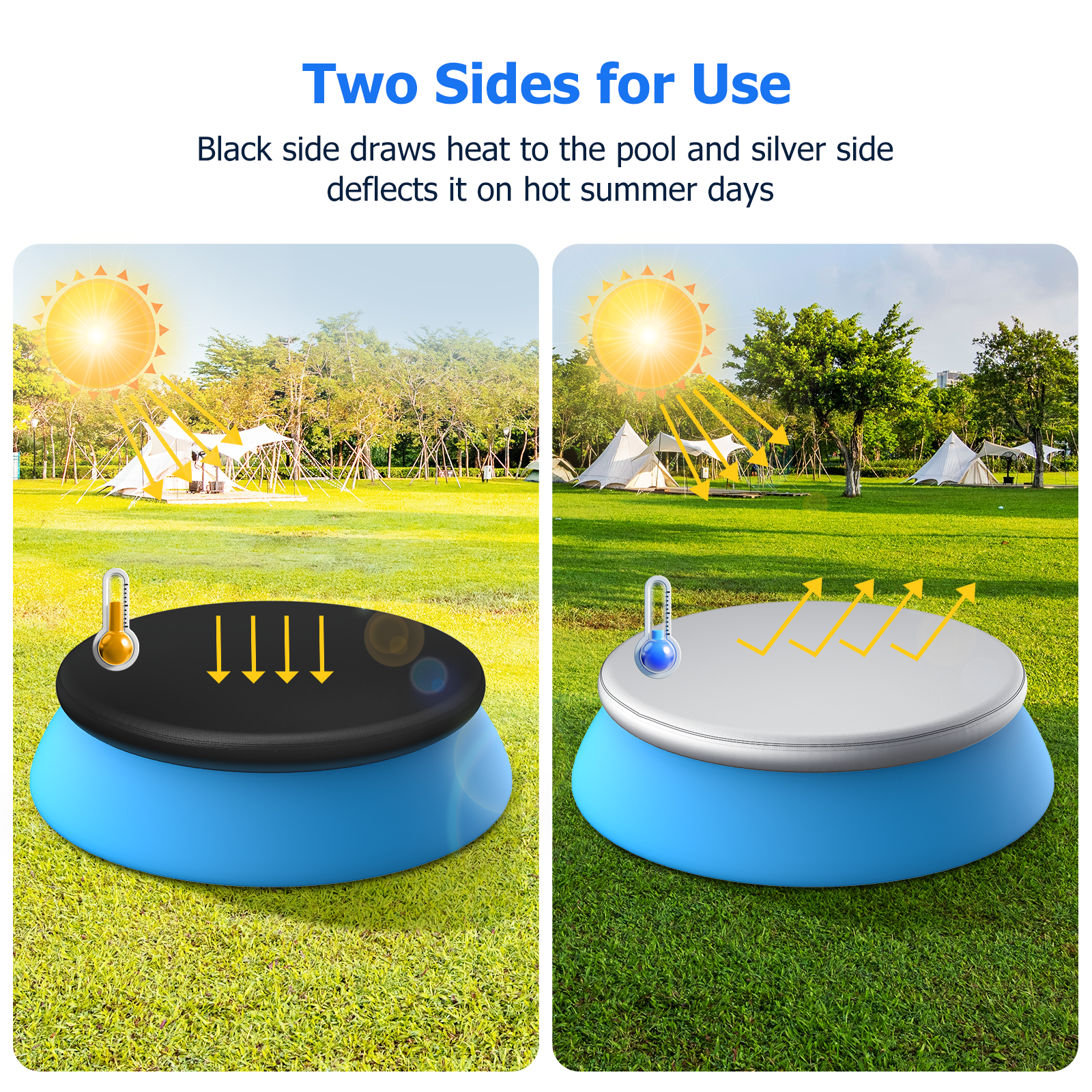 10 ft Round Pool Cover, Compatible with Outdoor Round Inflatable Above Ground Swimming Pool, Elastic Bands for Easy Installation, No Drain Holes, Prevent Leaves, Debris and Dust