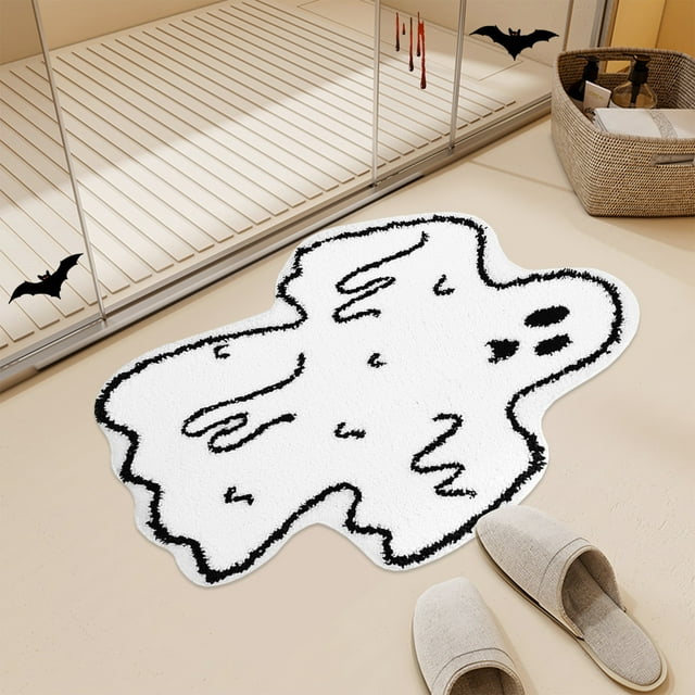 Halloween Ghost Bathroom Rug Cute Ghost Bath Mat,Ultra Soft Non-Slip Waterproof Absorbent Foot Mats,Spooky Decor for Bathroom & Bedroom 19.69x31.5Inch