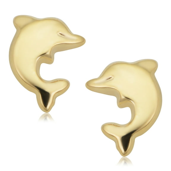 KoolJewelry 14k Yellow Gold Dolphin Stud Earrings