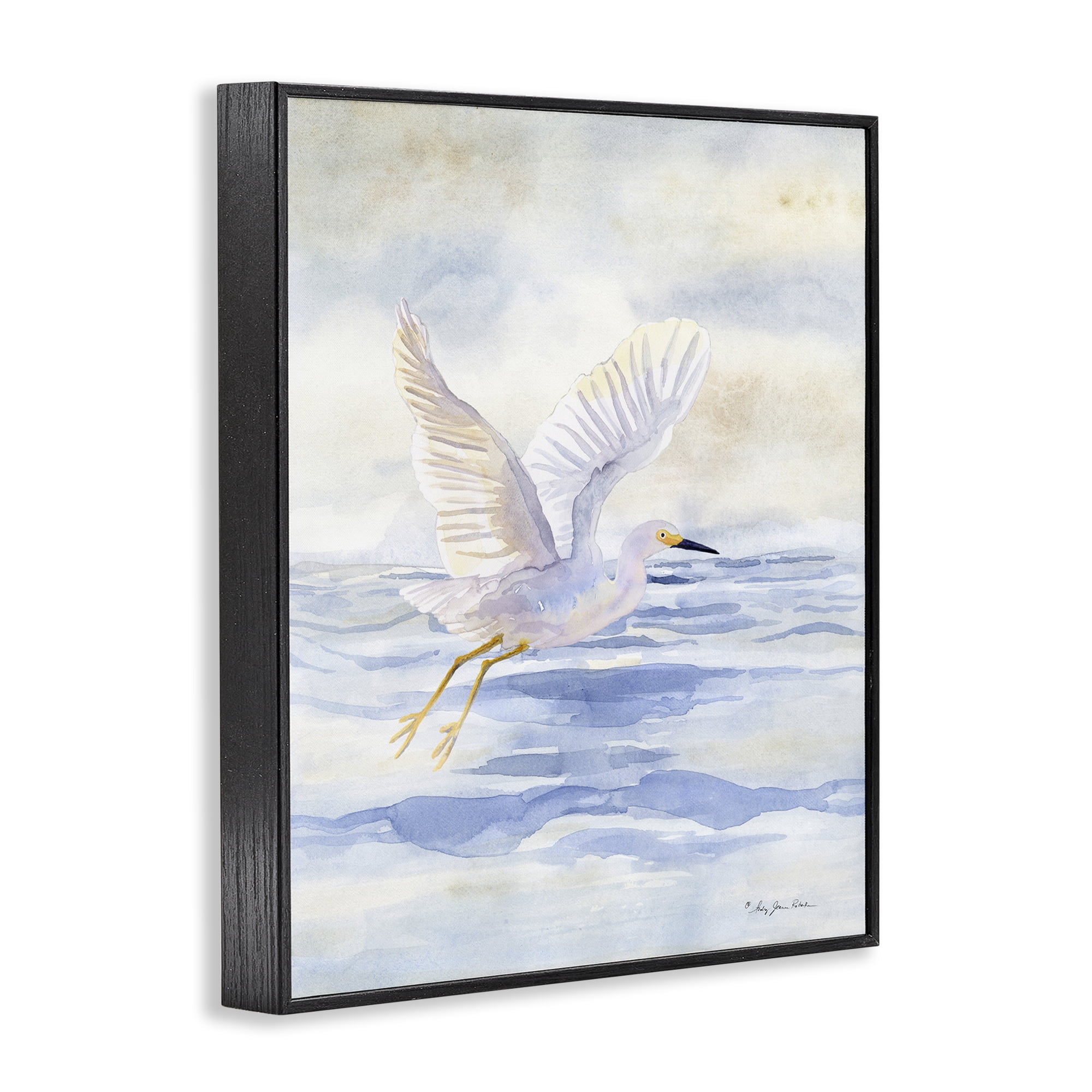 Stupell Industries Swan Flying Over Water Landscape Painting Black Framed Art Print Wall Art, 24 x 30
