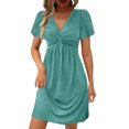 thumbnail image 2 of DailyTrove Women's Multi Color V Neck Belted Short Sleeve Mini Dress, Trendy Outerwear for Summer Street Style Casual Gatherings, 2 of 6