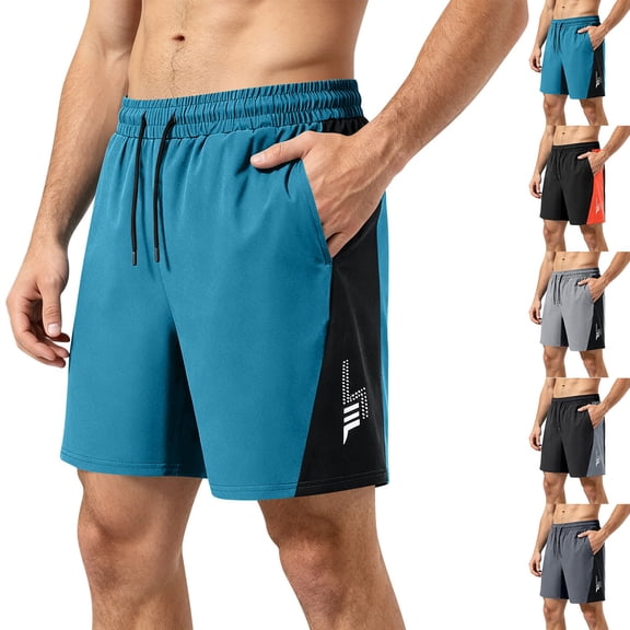 Zimjoy Men's Athletic Basketball Shorts Breathable Quick Dry Elastic Drawstring Loose Fit Running Gym Workout Casual Sport Training Shorts Blue L