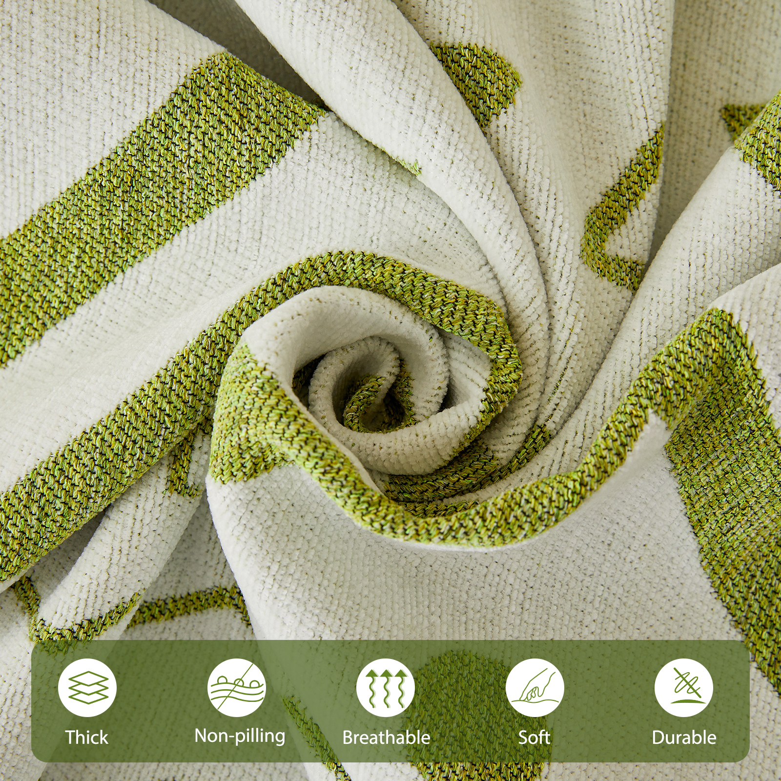WOOW DEPOT Boho Chenille Sofa Cover Reversible w/ Tassel, Washable Throw Blanket L Shape Slipcover for 2 Cushion Couch, Sage Green & White Geometric, 71"x118"