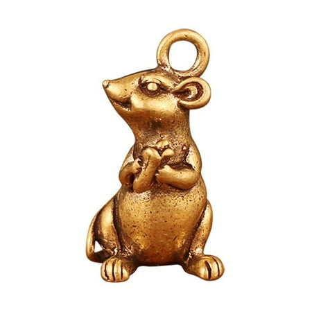 

Creative Lucky Mini Brass Zodiac Rat Pendant Mouse Statue Home Office Ornament