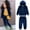 Navy, variant on JIANJIA Toddler Girls Outfit Sets Autumn Winter Unisex Solid Sweatsuit Long Sleeve Warm Fleece Pullover Hooded Tops With Pants Pajamas Activewear
