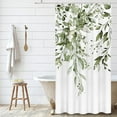 thumbnail image 2 of Olive Green Eucalyptus Shower Curtain Sets, Watercolor Leaves on The Top Plant with Floral Bathroom Decoration 36x72 Inch with Hooks, 2 of 6