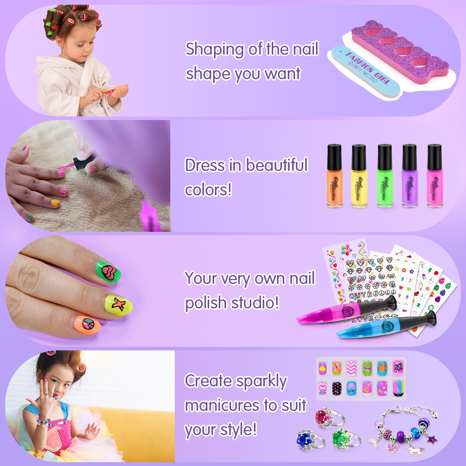 BATTOP DIY Nail Kit Toys, Kids Nail Polish Set for Girls - Nail Art Kit for Girls Ages 7-12 with Nail Dryer & Fake Nail & Nail Sticker & Water Based Nail Polish,Nail Art Pen - Gifts for Girls
