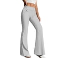 thumbnail image 4 of Siminsem Womens High Waist Flare Leggings With Pockets Butt Lifting Tummy Control Yoga Pants Petite Beach Clothes Casual Summer Travel Workout Wide Leg Lounge Pants, Grey, S, 4 of 6