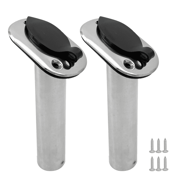 ISURE MARINE 2PCS Boat Stainless Steel Polished Fishing Rod Holder Flush Mount 30 Degree Casting Flange with Rubber Cap, Liner, Gasket PVC Cap and Inner Tube for Marine Yacht Kayak