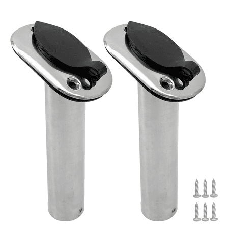 ISURE MARINE 2PCS Boat Stainless Steel Polished Fishing Rod Holder Flush Mount 30 Degree Casting Flange with Rubber Cap Liner Gasket PVC Cap and Inner Tube for Marine Yacht Kayak