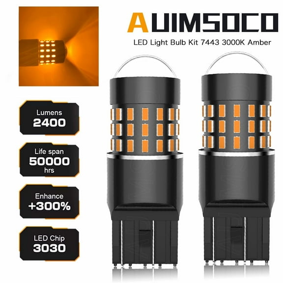 AUIMSOCO LED Turn Signal Lights Tail Lights 7443 7440 T20 7440A LED Bulbs Amber Yellow Bright 7441 7444 7444NA W21W LED Replacement Light for Front Rear Turn Signal Marker Blinker Lights, Pack of 2