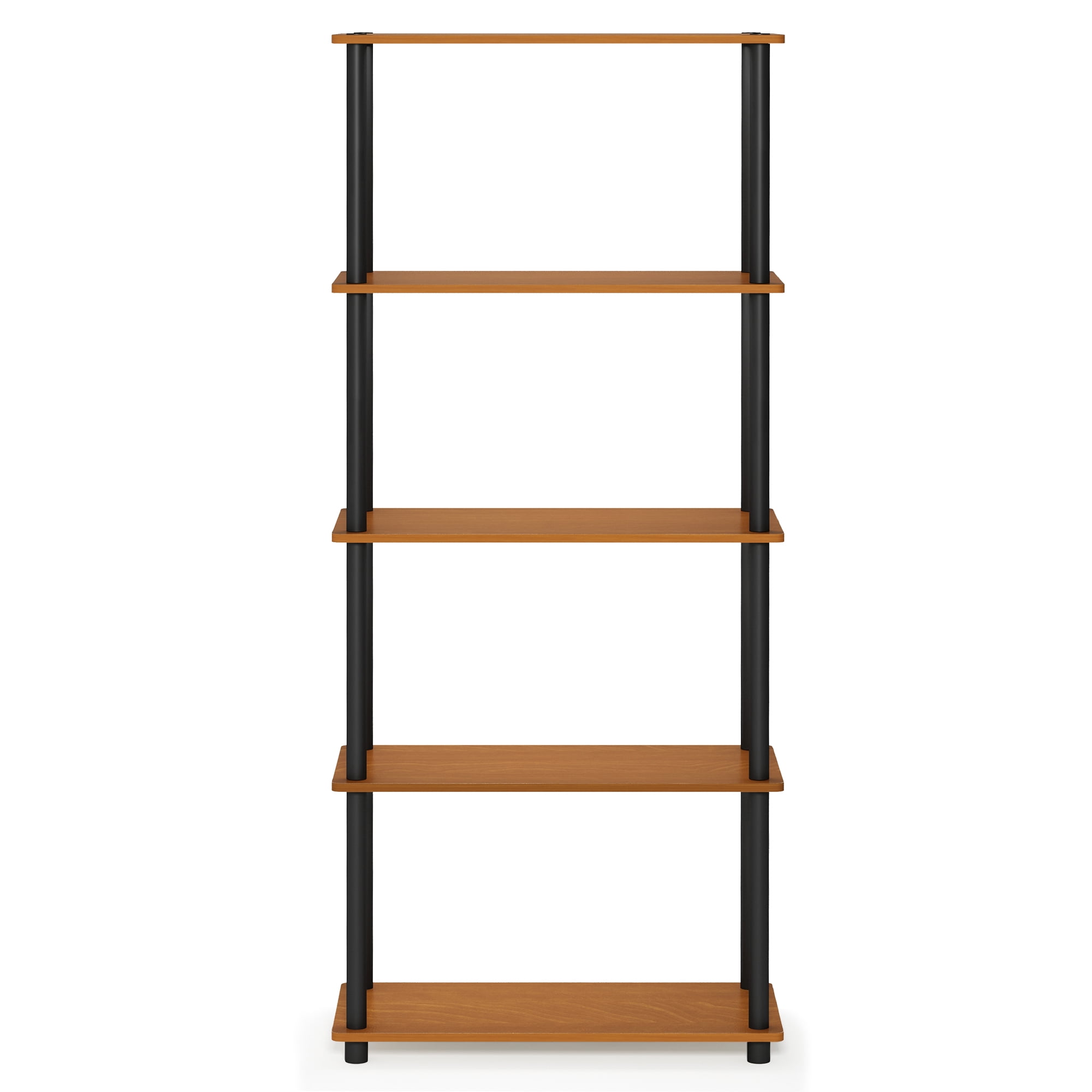 Furinno Rata 5-Tier Industrial Multipurpose Flat Base Shelf Display Rack with Metal Frame, Narrow, Americano