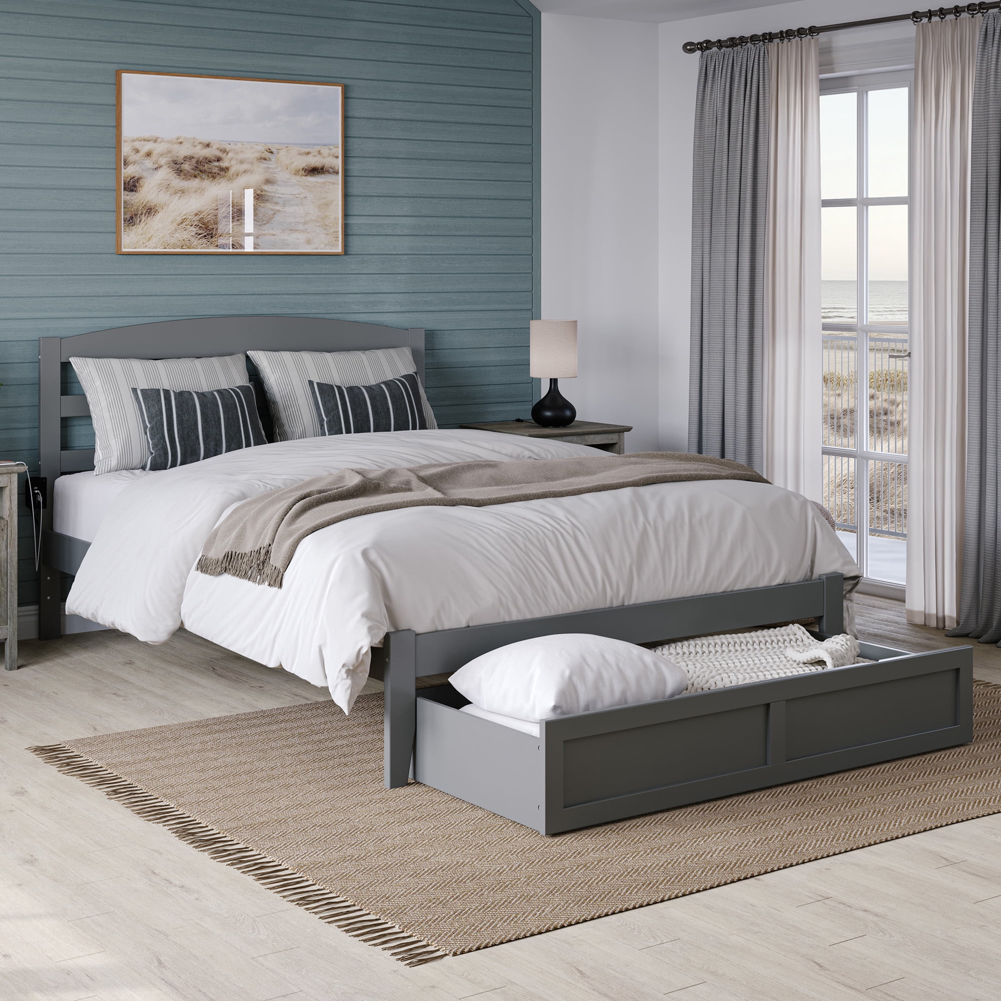 AFI Warren 14" Queen Wood Platform Bed Frame with Foot Drawer Storage, Grey