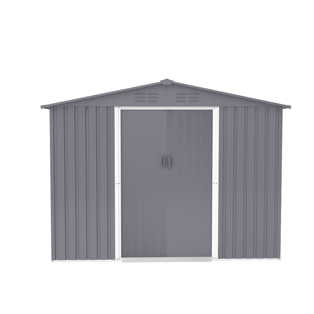 8x10 FT Metal Tool Shed - Features Sliding Doors & Ventilation for Lawn Mowers & Bike Storage