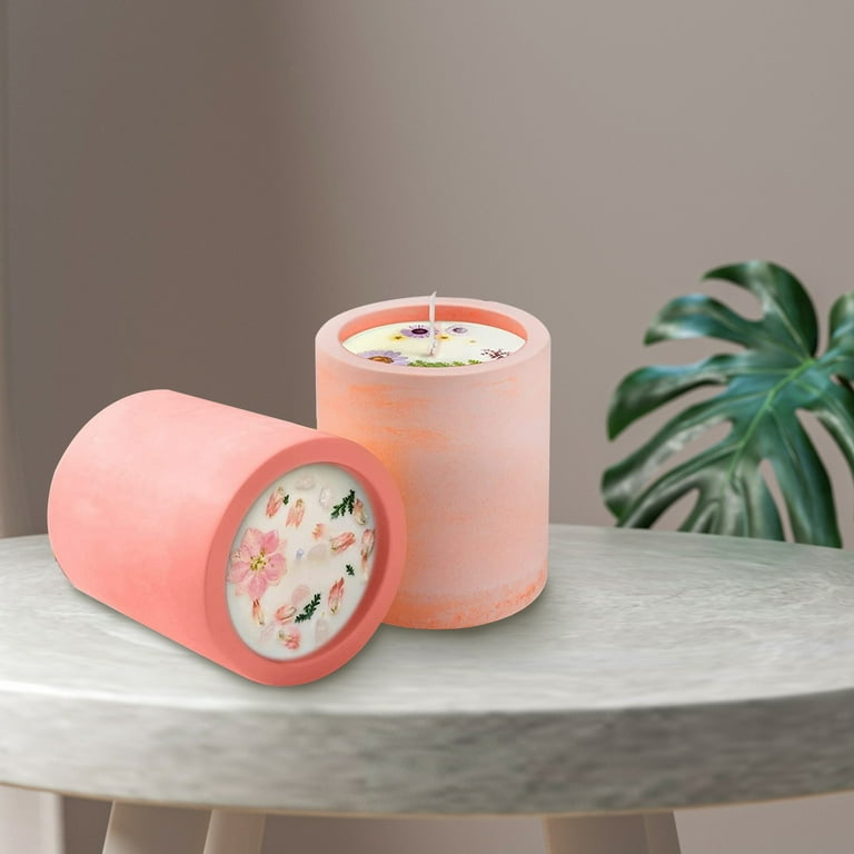 Concrete Candle Jar with Lid Silicone Mold Cylindrical Plaster