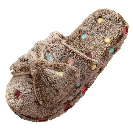 

SEMIMAY Indoor Bow Cute Home Non-Slip Winter Womens Slippers Warm Cotton Ladies Shoe Women s slipper Brown