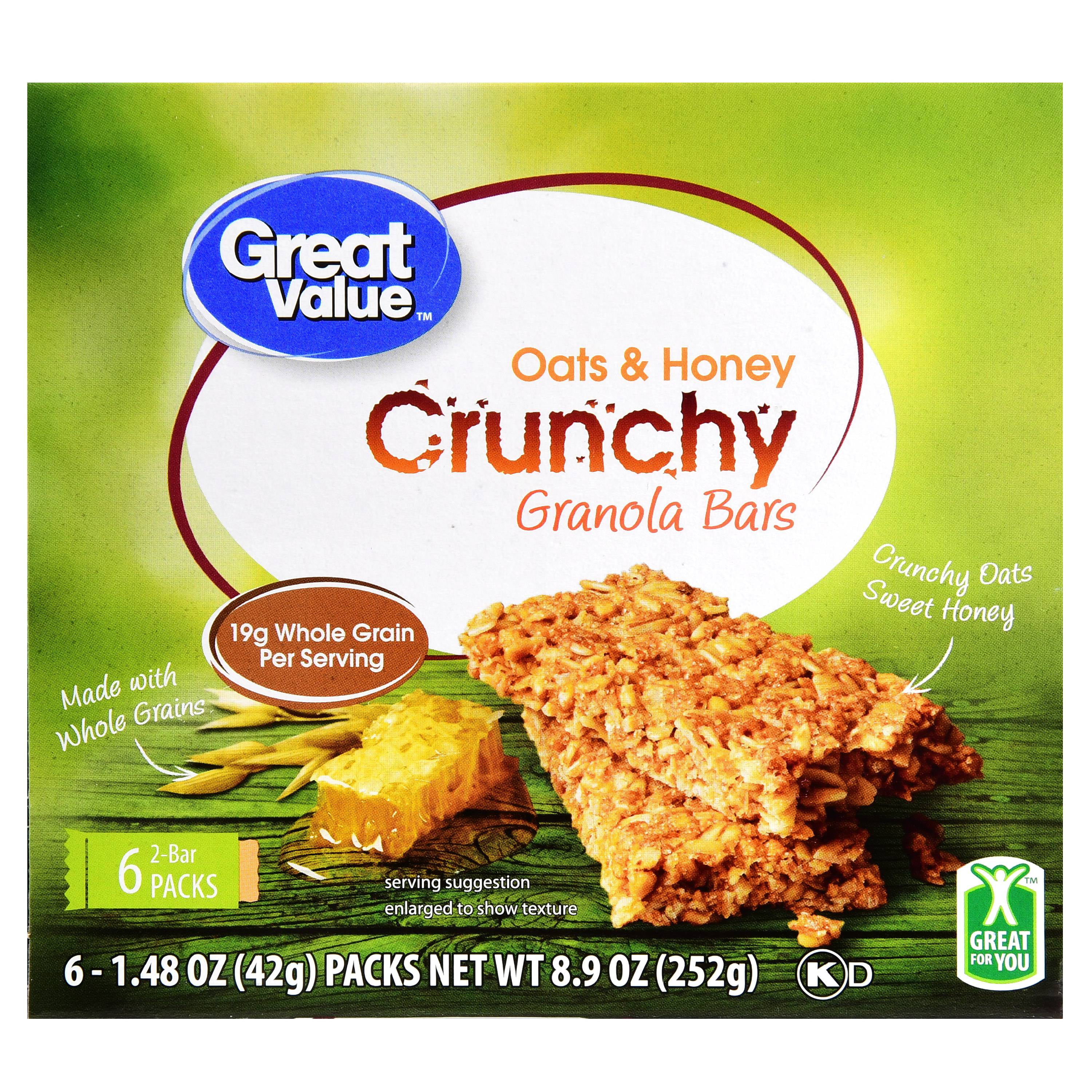 Great Value Crunchy Granola Bars Oats Honey 1 4 Oz 6 Count Walmart Com Walmart Com