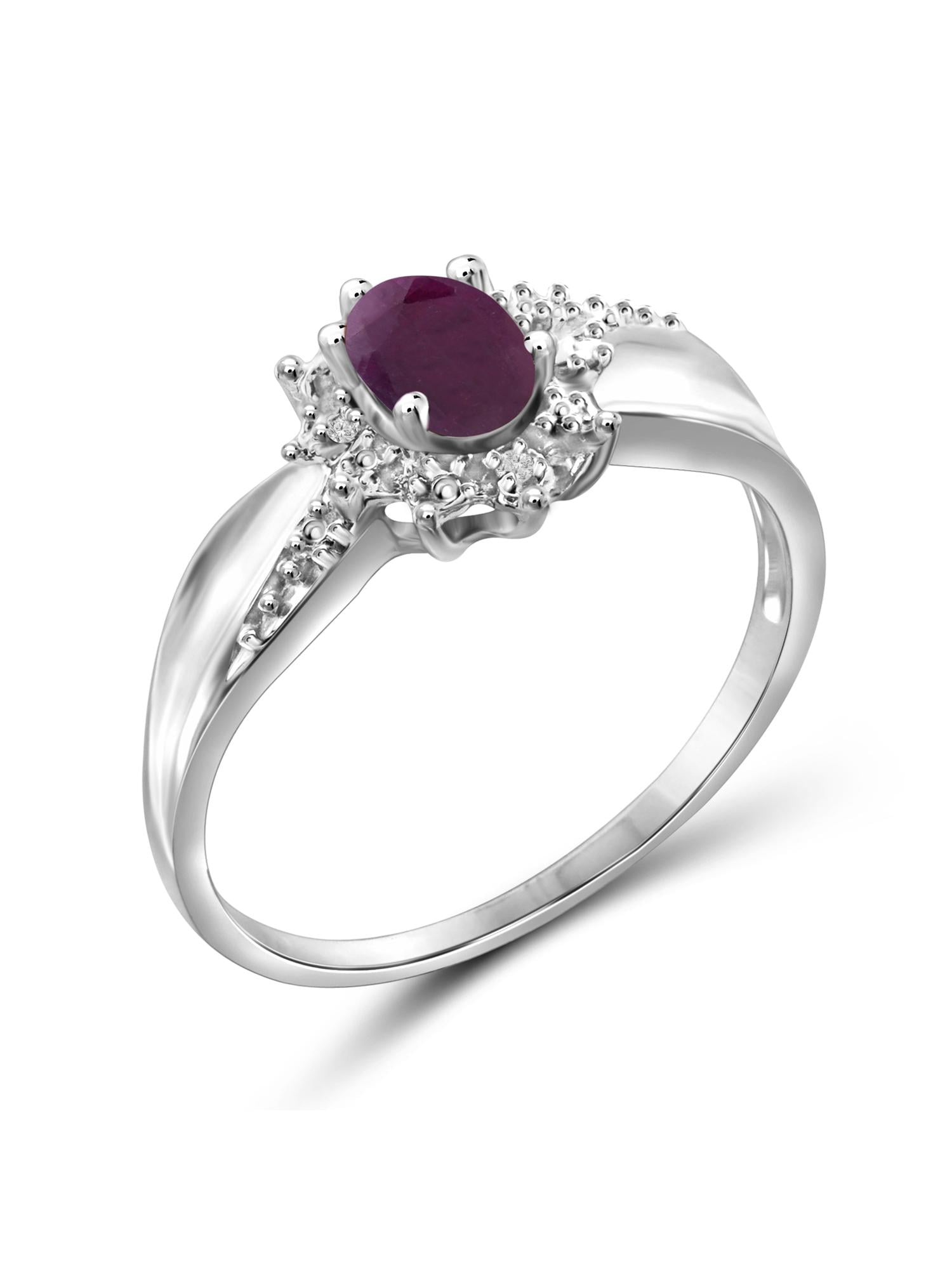 JewelersClub Ruby Ring Birthstone Jewelry – 0.50 Carat Ruby Sterling Silver Ring Jewelry with White Diamond Accent – Gemstone Rings with Hypoallergenic Sterling Silver Band