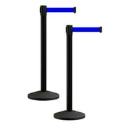 Black Crowd Control Stanchion Retractable Belt Barrier with 7.5 Ft Blue Belt- MLine 630