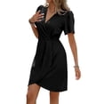 thumbnail image 3 of Womens Summer Short Sleeve Casual Dresses V Neck Vacation Sundress Faux Wrap Midi Dress, 3 of 9