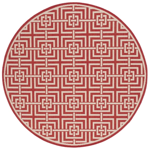 SAFAVIEH Beach House Bethanie Geometric Indoor/Outdoor Area Rug, Red/Creme, 6'7" x 6'7" Round