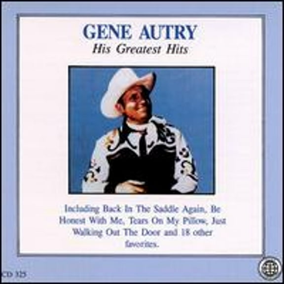 Gene Autry's career in the entertainment industry spanned more than 60 years. He had moved from being a radio and recording artist in 1928 to becoming a major motion picture star by 1940, starring in some 90 movies. Autry also had his own television program, became a broadcast executive, and even owned a major league baseball team.<BR>HIS GREATEST HITS documents America's first and favorite singing cowboy. Such familiar tunes as "Back in the Saddle Again" "Silver Spurs" and "Cowboy Blues" highlight this collection. Autry's warm, campfire voice and his straightforward, good-natured honesty is quickly identifiable throughout. This is a superb musical overview of the original singing cowboy, and the tunes he made classic. The rich tone of his voice and the tranquil sweep of his guitar make songs such as "Be Honest With Me" and "Tears on My Pillow" both endearing and heartwarming. Smart string and horn arrangements add to the texture and mood of nearly all 22 tracks.