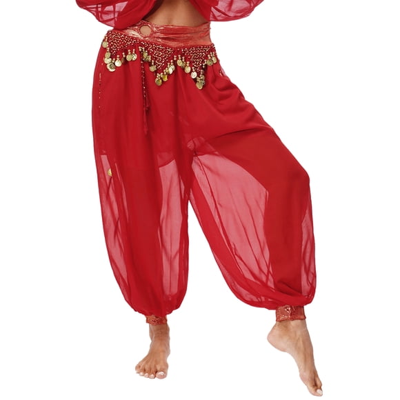 Venjoe Womens Indian Belly Dance Costumes Plastic Beads Tassels Harem Pants Halloween Fancy Dress Red One Size