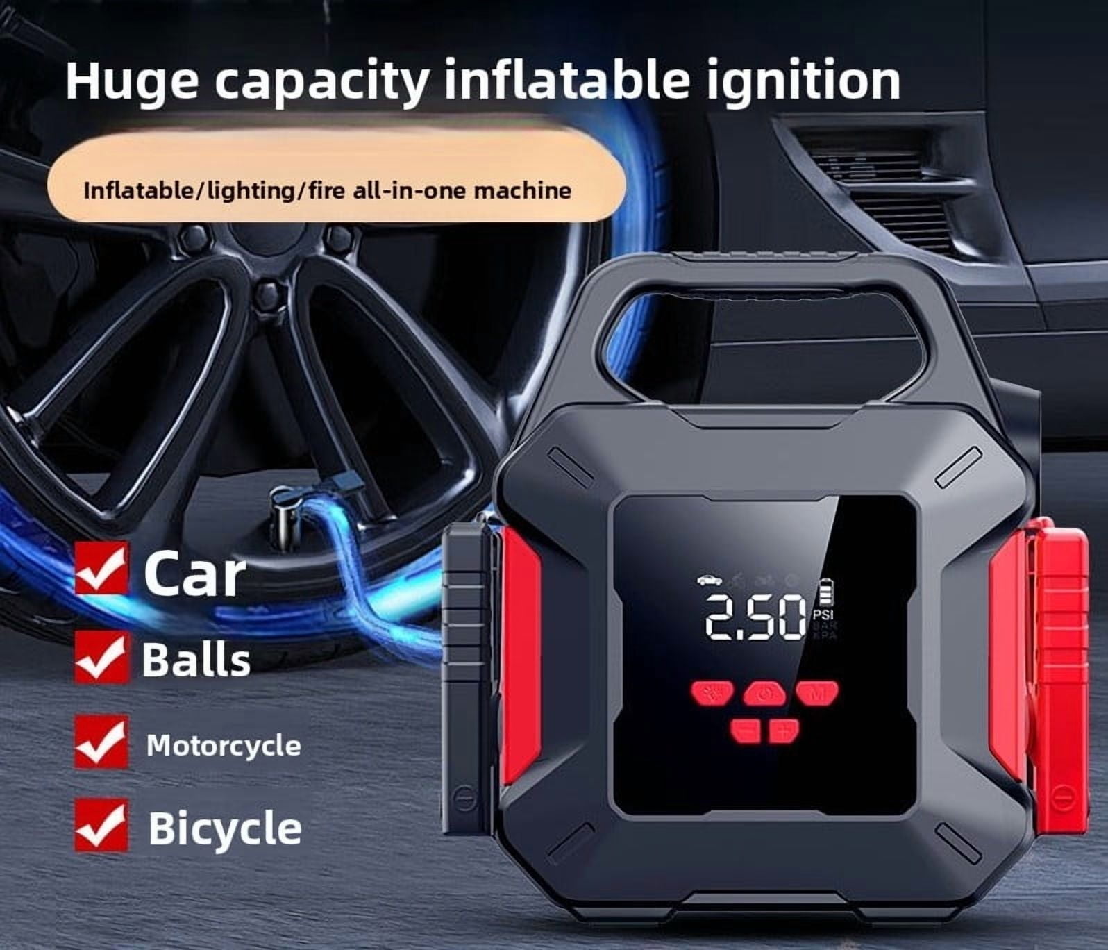 39800mAh Car Battery Charger Portable Jump Starter with Air Compressor for 12V Vehicles Digital Display Power Bank LED Flashlight USB C Charging