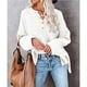 thumbnail image 2 of Suéter de mujer con escote en V, medio botón y aberturas laterales, blanco puro, corte holgado, mangas largas, talla M, 2 of 6