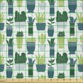 thumbnail image 2 of Ambesonne Tropical Fabric by the Yard Microfiber, Cacti in Pots Cartoon Art, 2 Yards, Slate Blue and Pale Green, 2 of 2