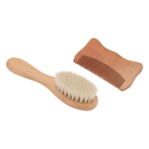 Peine de lana natural para bebés recién nacidos, cepillo para bebés de madera de regalo suave y juego de peine