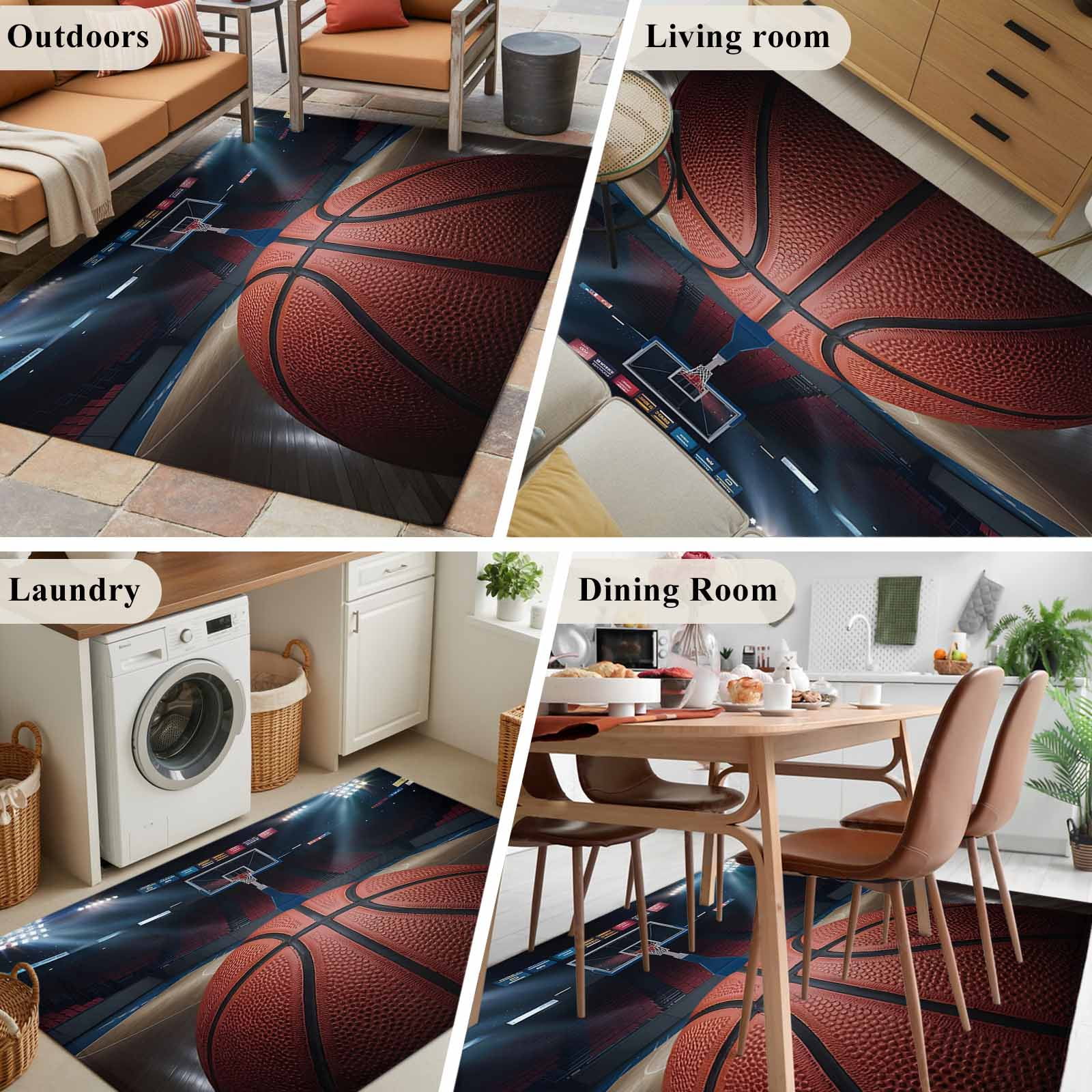 Area Rugs 2.7'x5', Basketball Carpet for Living Room Bedroom Dining Room, Sports Theme Stadium Field Lights Ball Throw Kitchen Rugs Non Slip Washable Rectangle Indoor Outdoor Rugs