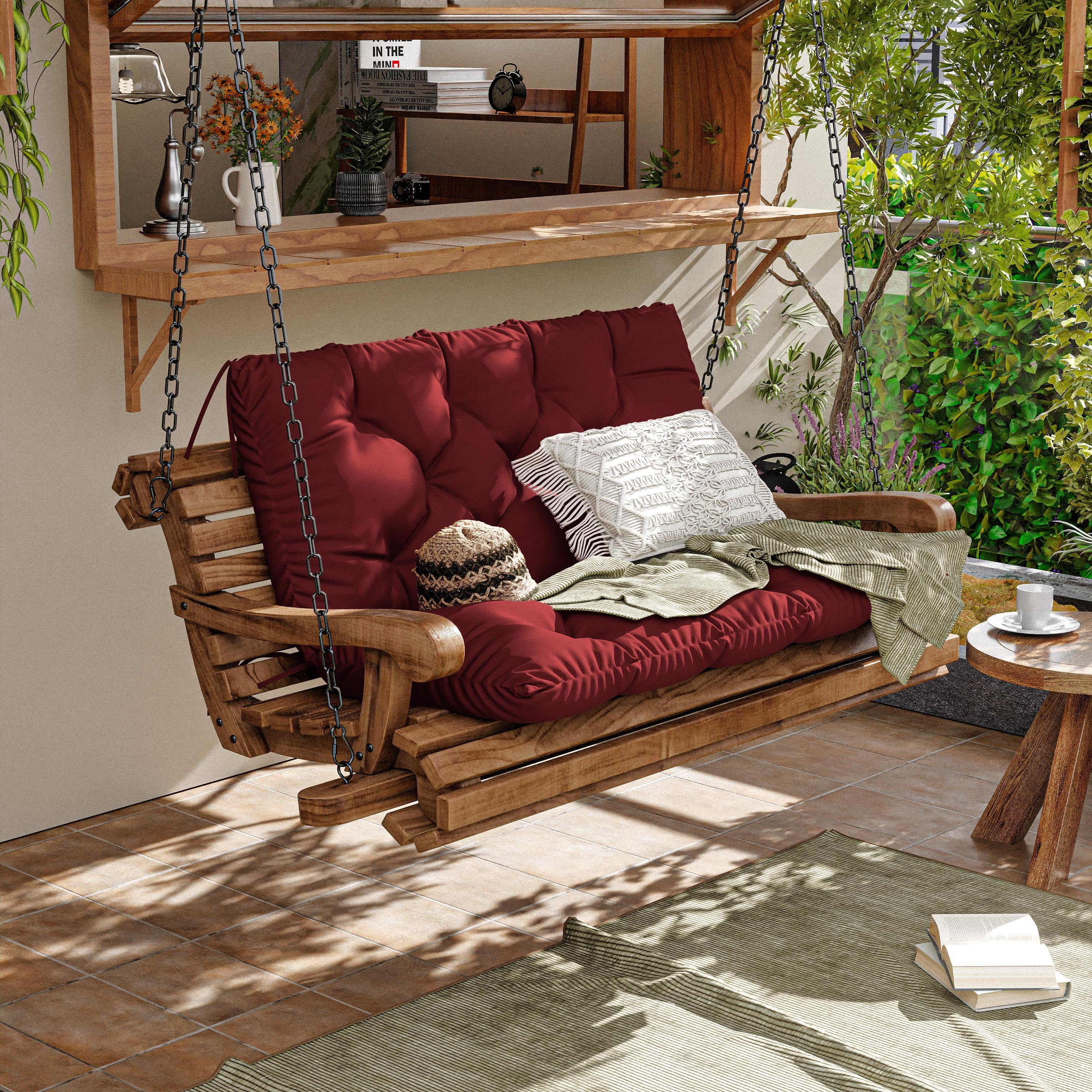 Kimunuk Outdoor Porch Swing Cushion, 40" X 40" X 5" Waterproof Bench Chair Replacement Cushion with 6 Ties for Patio, Burgundy