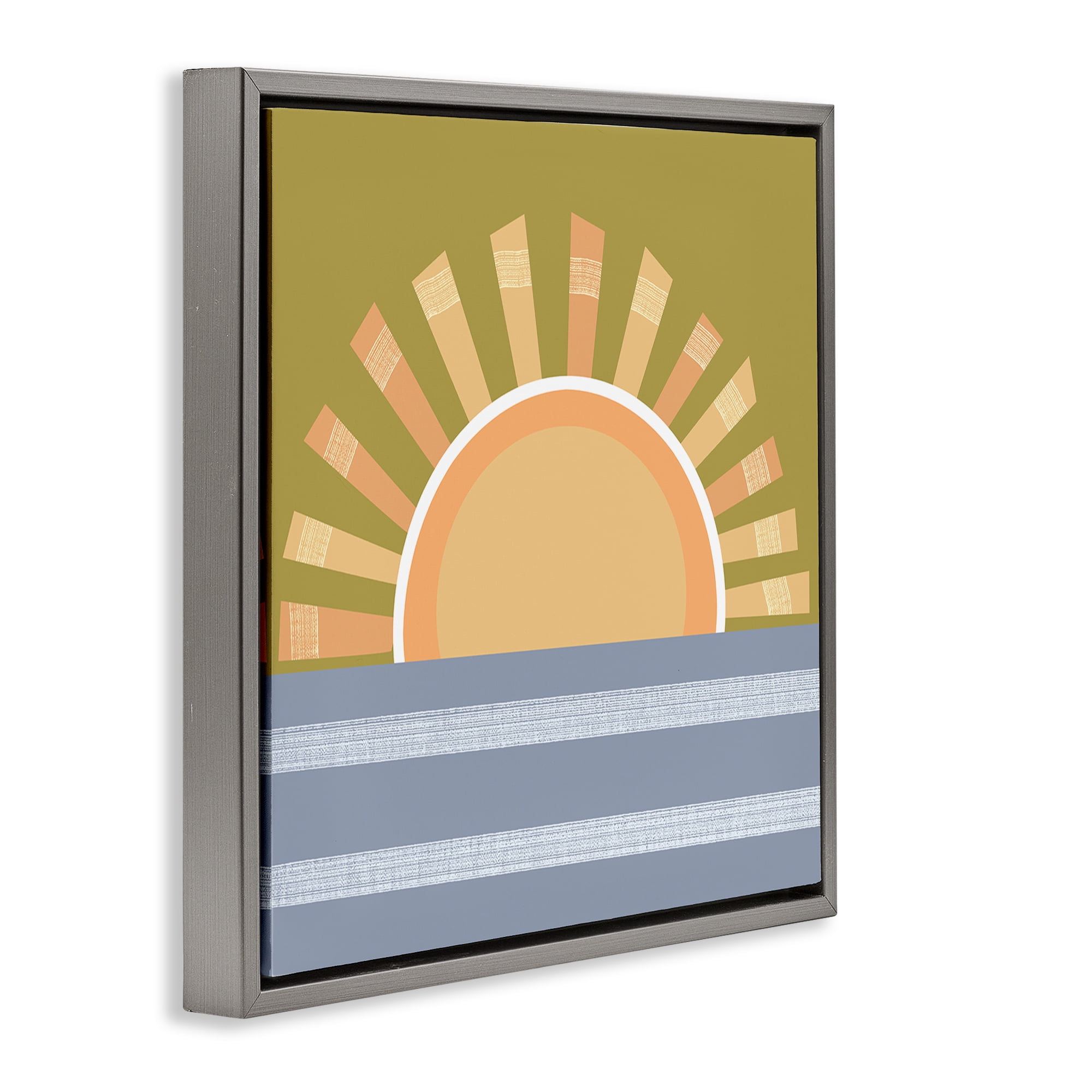 Stupell Industries Rising Sun Over Ocean Landscape & Nature Painting Gray Floater Framed Canvas Art Print Wall Art, 18 x 18