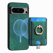 ELEHOLD Leather Case for Google Pixel 6 Magnetic Detachable Card Holder Magnetic 2 in 1 Wallet Case with Ring Holder Kickstand Compatible with Mag Safe Shockproof Cover,green