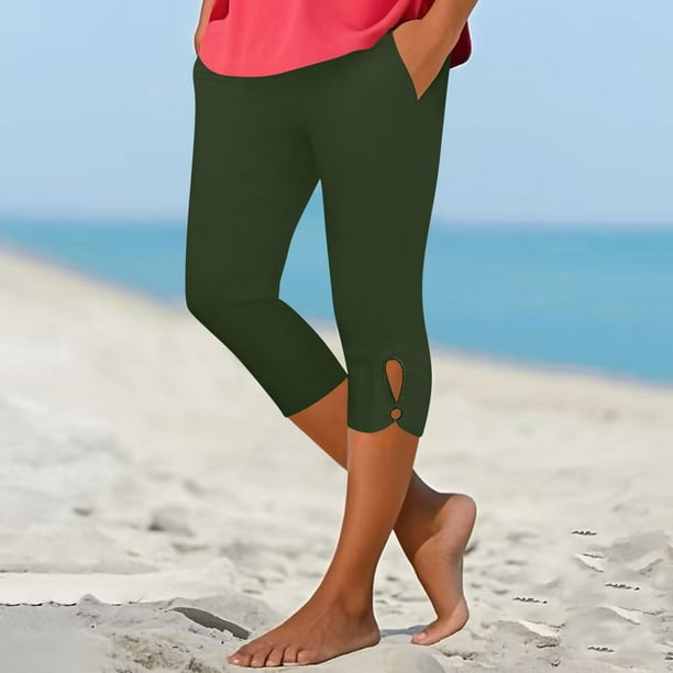 Capri Pants for Women High Waist Solid Color Slim Fit Stretchy