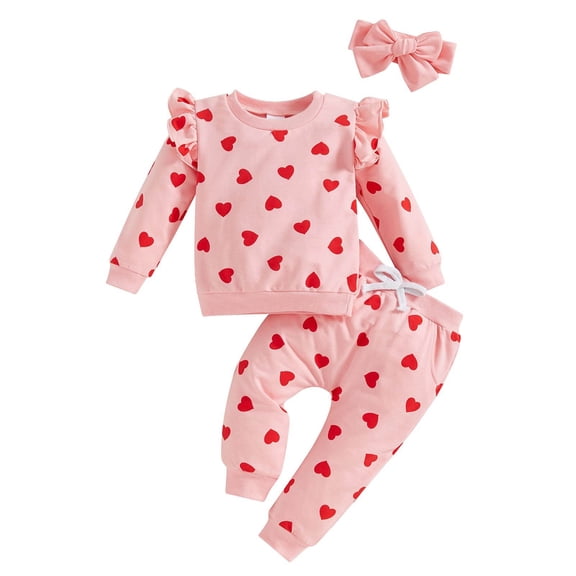 BOOMNY Valentines Toddler Baby Girls Sweatsuit Set Long Sleeve Valentine's Day Love Heart Graphic Sweatshirt Pants Cozy Tracksuit Set for Children