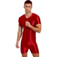 thumbnail image 3 of iixpin Mens Zipper Front Workout Bodysuit Glossy Silky Compression Muscle Shaper Biketard Unitard Burgundy M, 3 of 7