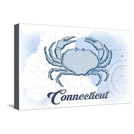 Connecticut - Crab - Blue - Coastal Icon Stretched Canvas Print Wall Art By Lantern