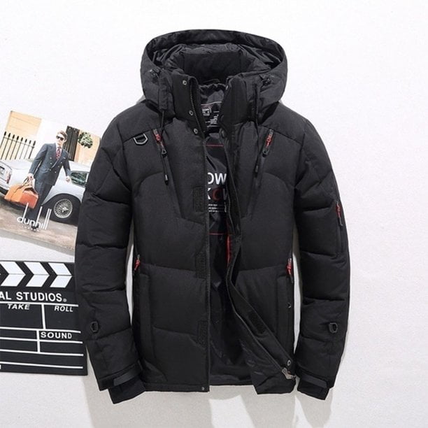 Xgeek Winter Warm White Duck Thick Down Jacket Veste Outwear Men's Snow Parka Hooded Jacke Coat, Size: Large, Black