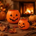 thumbnail image 4 of Kumdkdwn Halloween Pumpkin Candy Bucket – 4.7" Plastic Trick or Treat Pail – Classic Jack-o'-Lantern Candy Holder with Handle for Party Favors, Fall Decor & Kids Costumes, 4 of 7