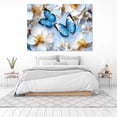 thumbnail image 3 of Mudket Framed Floral Canvas Wall Art Blue Butterfly White Magnolia Gold Dot Prints Wall Decor Modern Botanical Canvas Print Ready to Hang for Bedroom Living Room Wall Pictures - 12"L x 8"W, 3 of 10