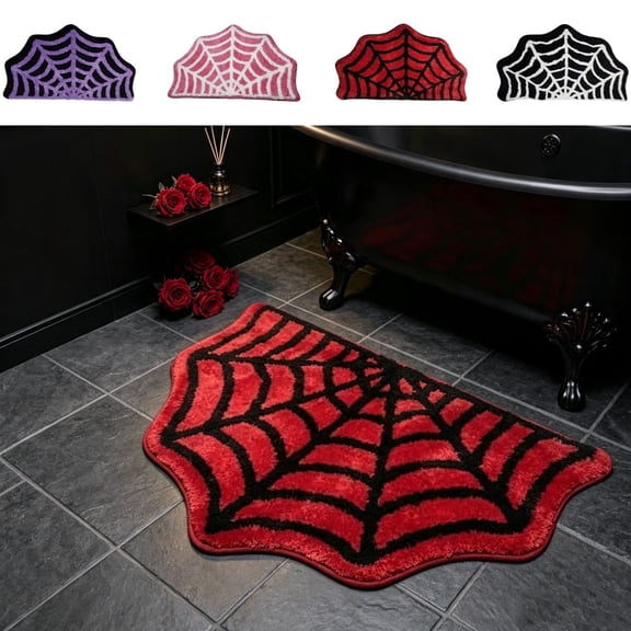 Euahivb Halloween Spider Web Bath Mat 23.6×15.8 Inch Soft Polyester Gothic Floor Rug Spooky Bathroom Doormat for Tub Shower Bedroom Doorway Fall Decor