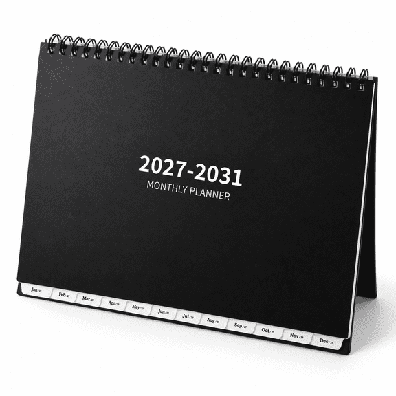 2027-2031 5 Year Monthly Planner, 9 x 11 Inch Spiral Bound Black Calendar with Tabs