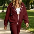thumbnail image 4 of felwors Long Sleeve Waffle Knit Zip-Up Hoodie Oversized Textured Sweatshirt with Kangaroo Pocket for Women Fall Casual Cozy Wine for Size XXL, 4 of 7