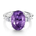 thumbnail image 3 of Gem Stone King 925 Sterling Silver Purple Amethyst and Lab Grown Diamond Engagement Ring for Women | 7.70 Cttw | Oval 14X10MM | Gemstone February Birthstone | Size 6, 3 of 6