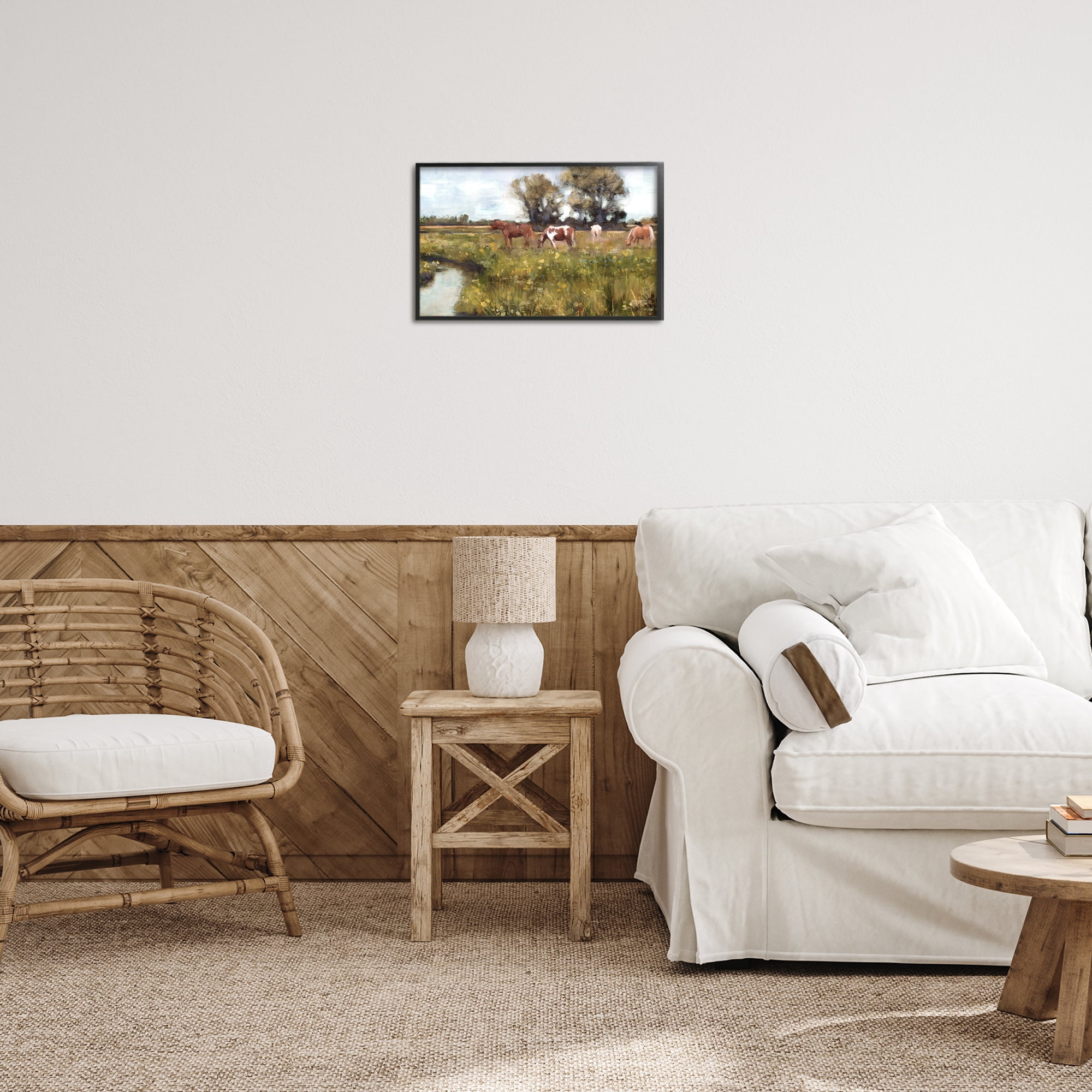 Stupell Industries Lazy Day Horse Landscape Landscape Painting Black Framed Art Print Wall Art, 18 x 12