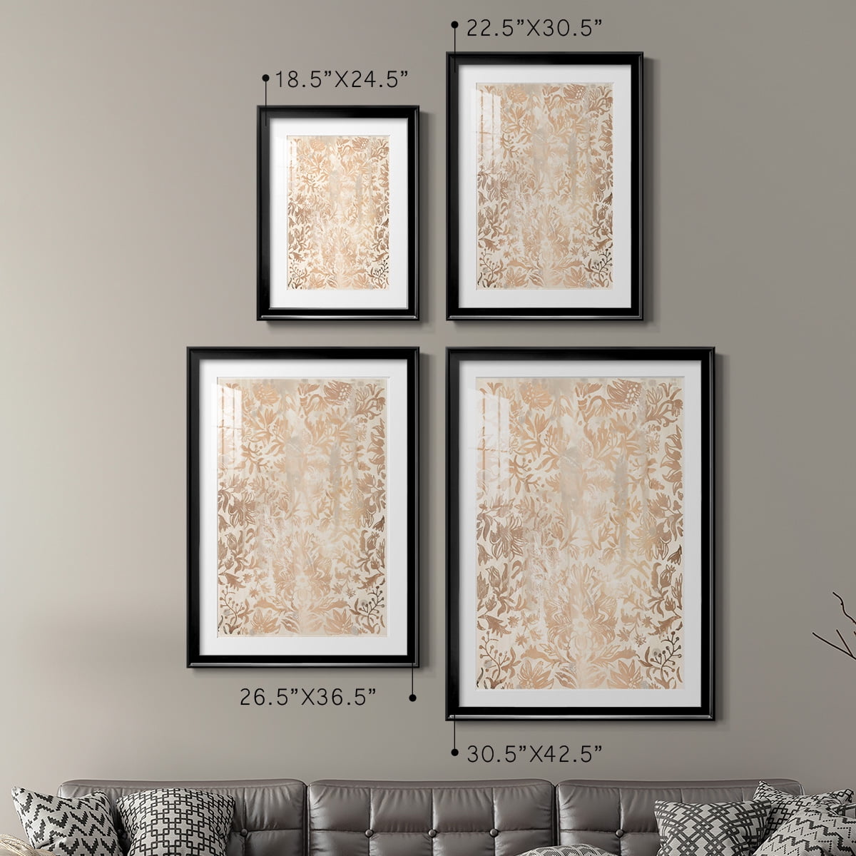 Wexford Home Walnut Damask I Premium Framed Print, 22.5" x 30.5" - Ready to Hang, Black (Set of 2)