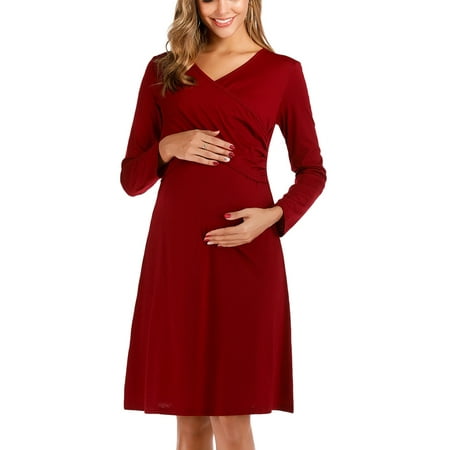 

Maternity Breastfeeding Dress Pregnant Women s Dress Wine Red M